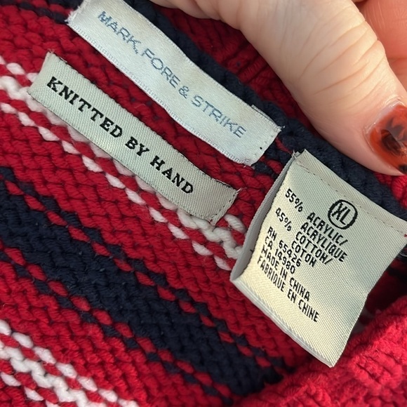 Mark Fore Strike Hand Knit Cardigan Sweater Americana Stripes Cotton Blend XL - Picture 7 of 9